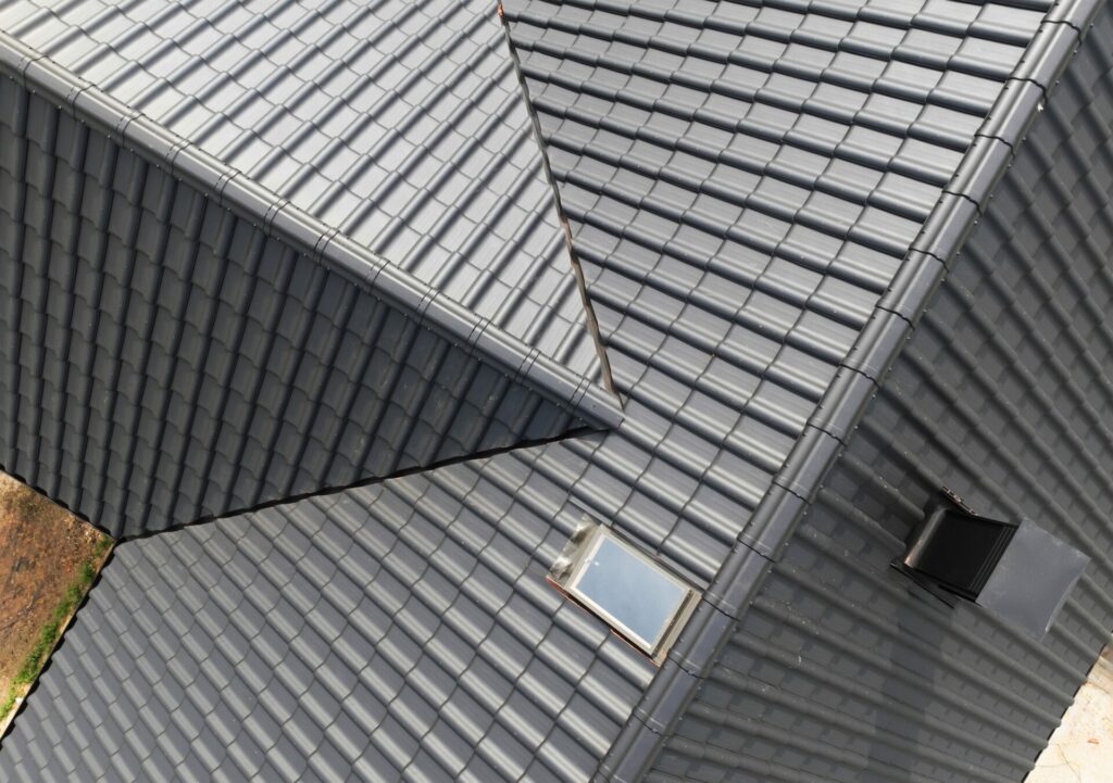 New House Roof Made From Black Roof Tiles